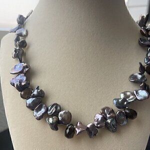 LUC 925 CN Signed Purple and Grey Freshwater Hand Tied Pearl Strand Neck…